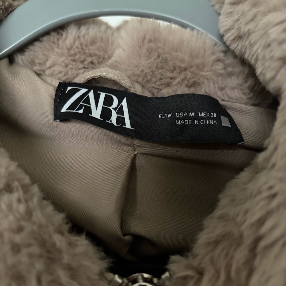 Zara Plush Teddy Jacket in Tan - Picture 3 of 4